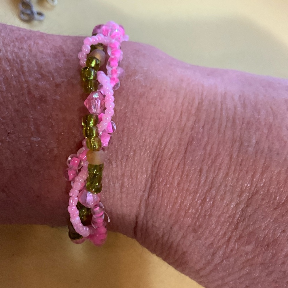 Pink and green bracelet 6 1/2”